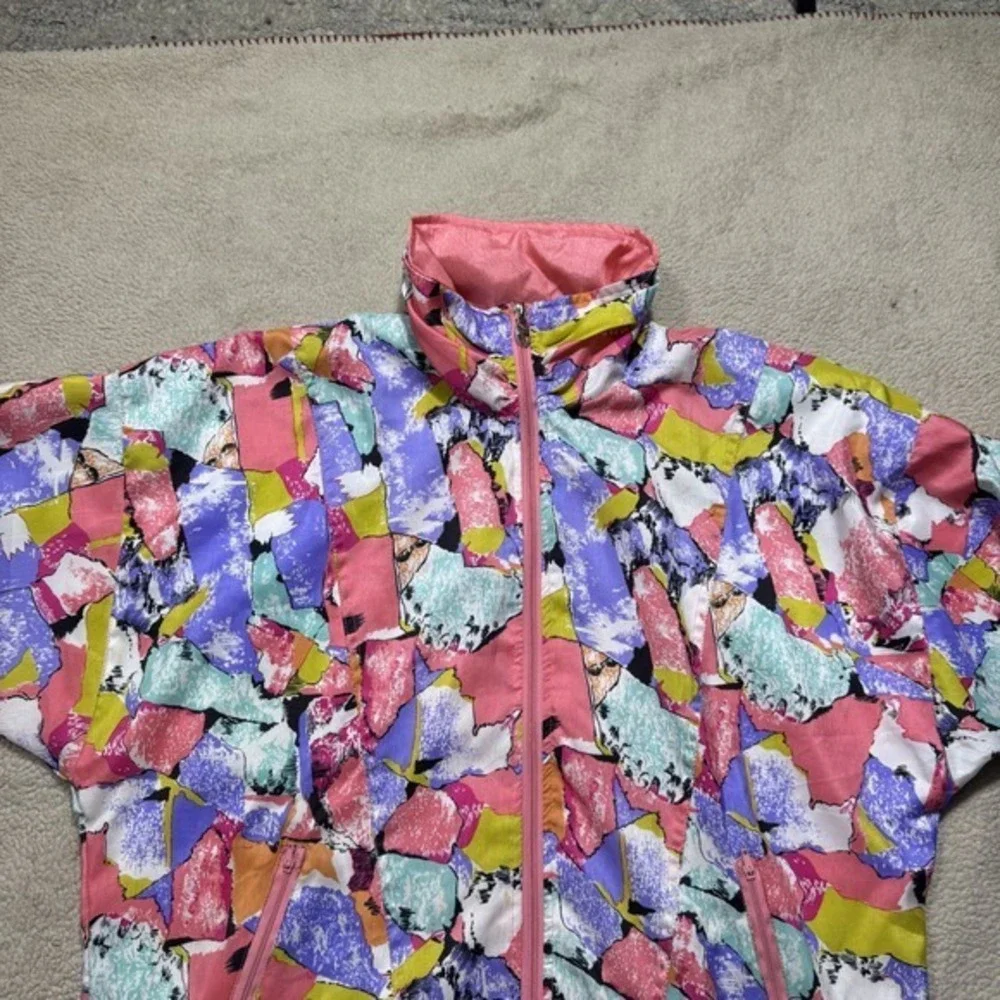 Vintage Lavon Jacket Womens Small Multicolor Abstract Windbreaker Coat 80s Retro